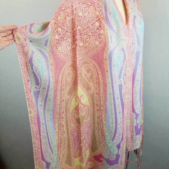 Colorful Rainbow Woven Women's Scarf / Wrap with Fringe 20 1/2" x 80" * NEW - Picture 9 of 14